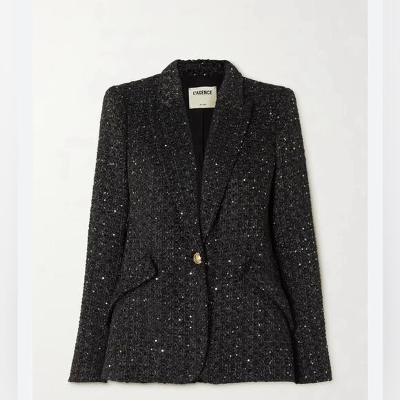L’Agence CHAMBERLAIN SEQUIN EMBELLISHED‎ METTALIC MULTI TWEED BLAZER SIZE 10 - Picture 8 of 12